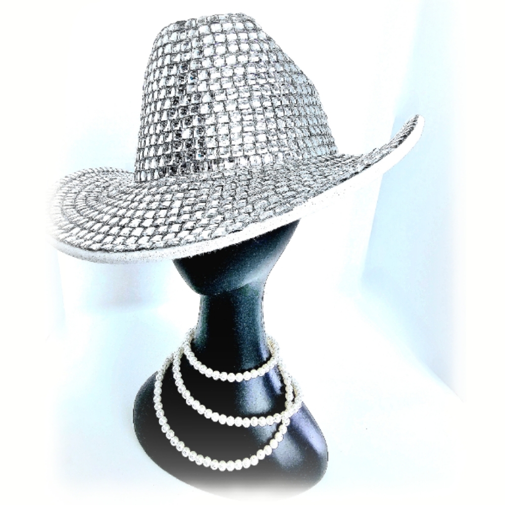 Beloved Millinery Western Elegance Rhinestone Bling Cowboy Hat White Silver - Picture 7 of 10